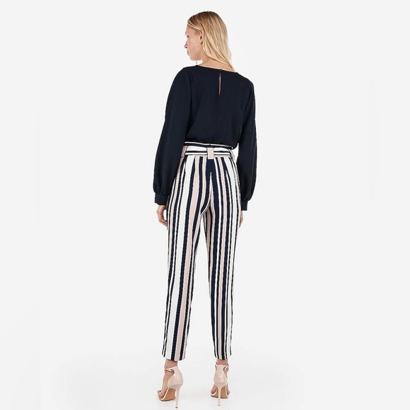 Express high waisted striped sash tie ankle pants - Picture 2 of 8